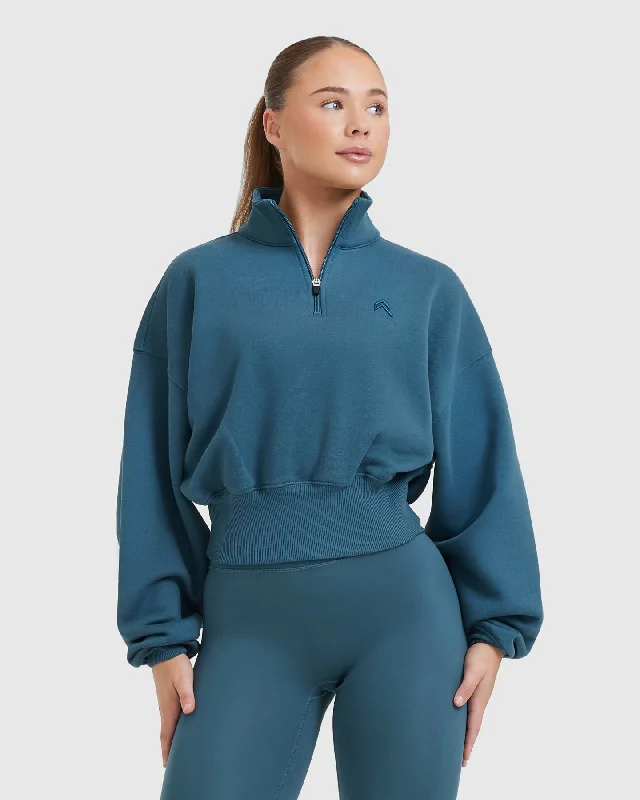 All Day Crop 1/4 Zip Sweatshirt | Lake Blue