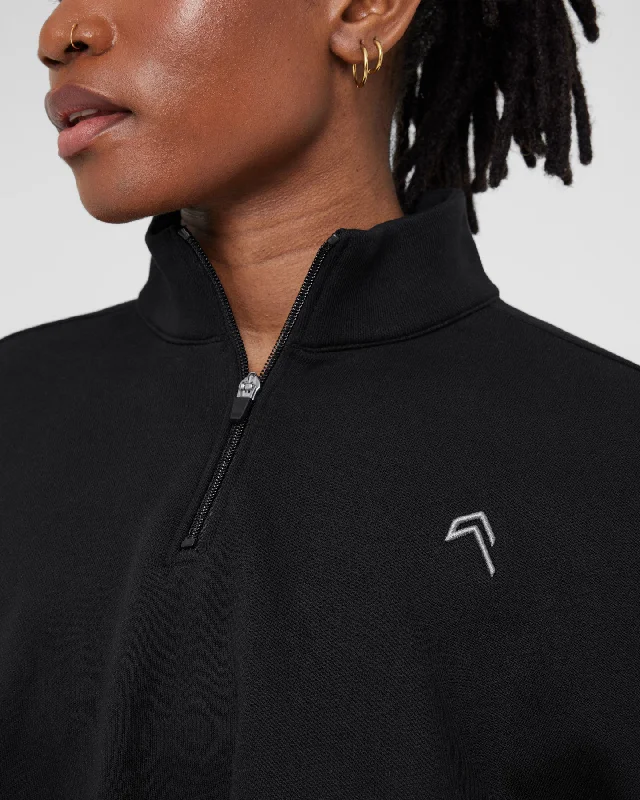 All Day Lightweight Crop 1/4 Zip Sweatshirt | Black