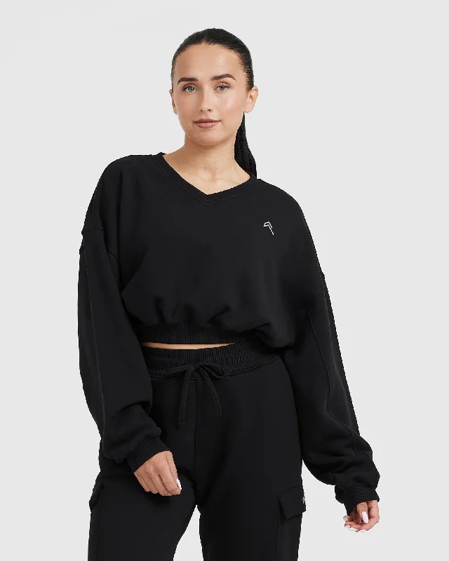 All Day Lightweight Oversized V-Neck Sweatshirt | Black