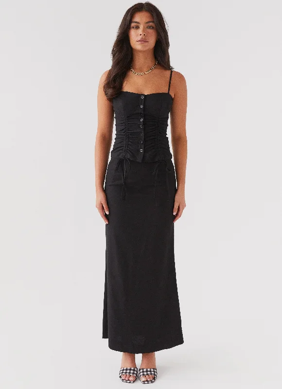 Ariana Linen Maxi Skirt - Black