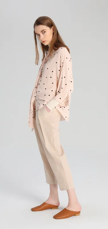 Beige Pleated Ramie Trousers