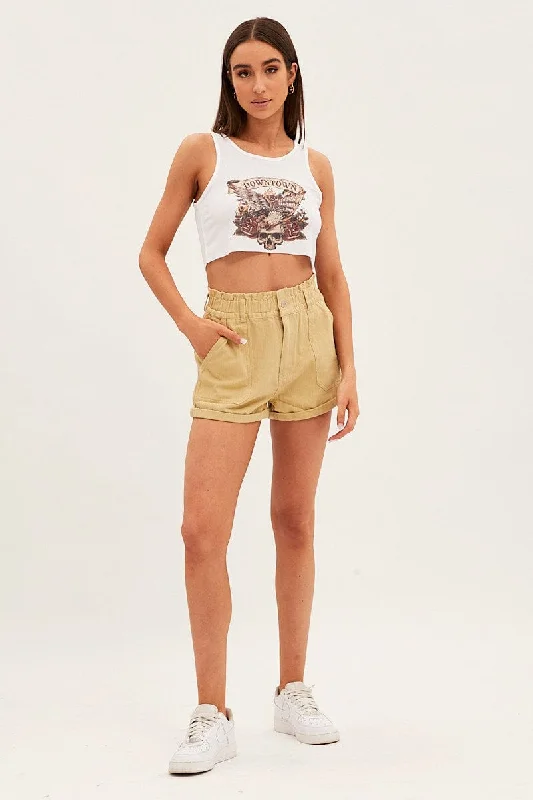 Beige Relaxed Shorts Paper Bag High Rise