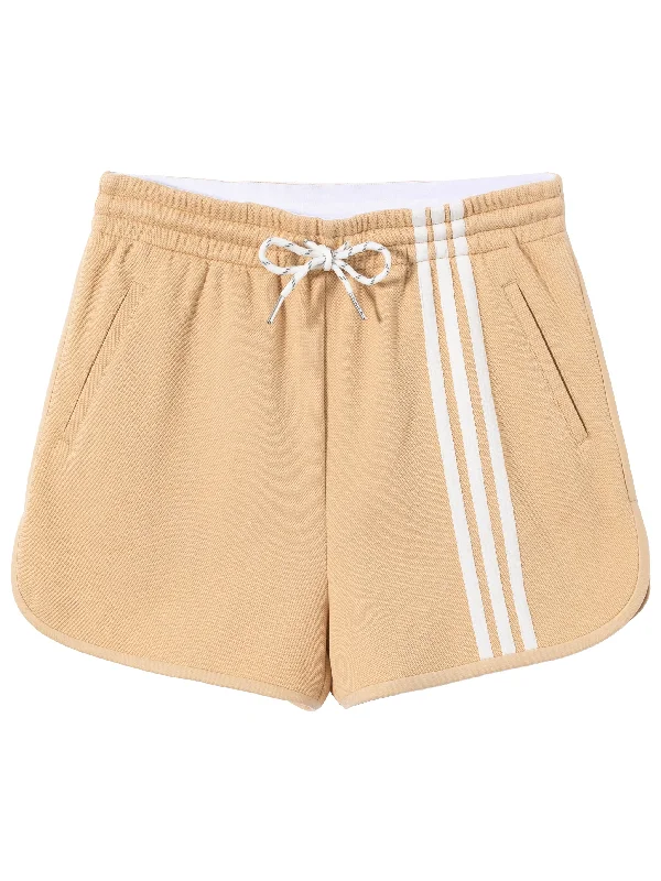 Beige Striped Graphic Print Shorts