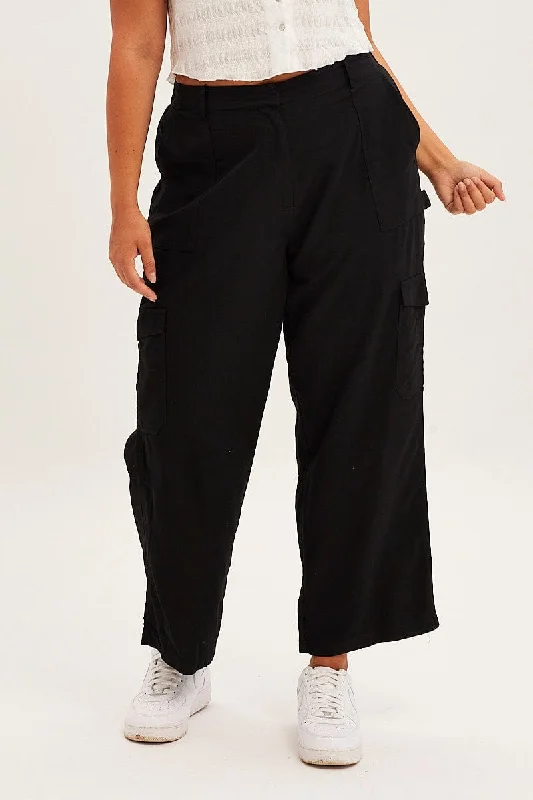 Black Cargo Pants High Rise