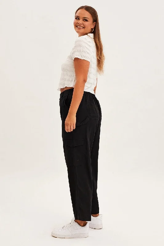 Black Cargo Pants High Rise