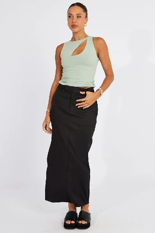 Black Mid Skirt Side Split High Rise