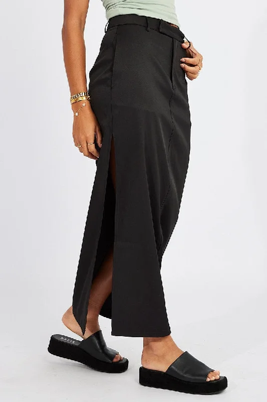 Black Mid Skirt Side Split High Rise