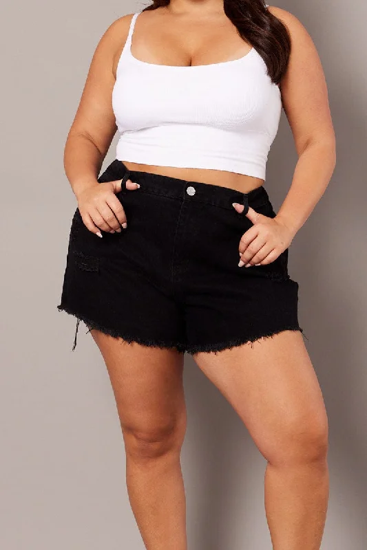 Black Relaxed Shorts High Rise