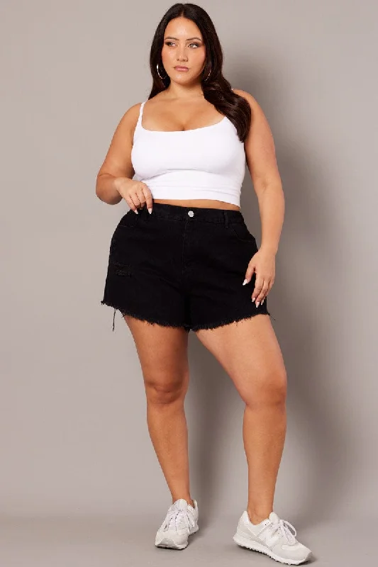 Black Relaxed Shorts High Rise