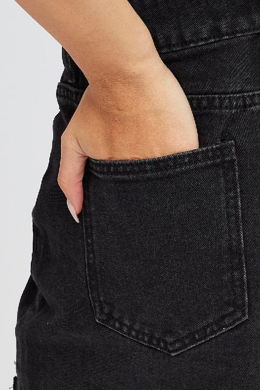 Black Ripped Denim Shorts