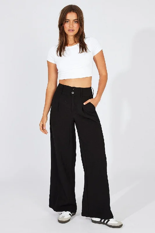 Black Wide Leg Pants High Rise