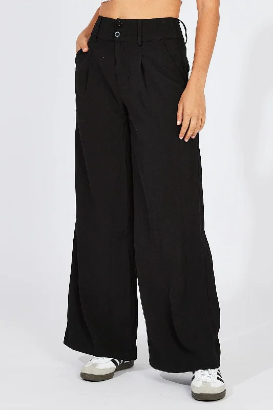 Black Wide Leg Pants High Rise