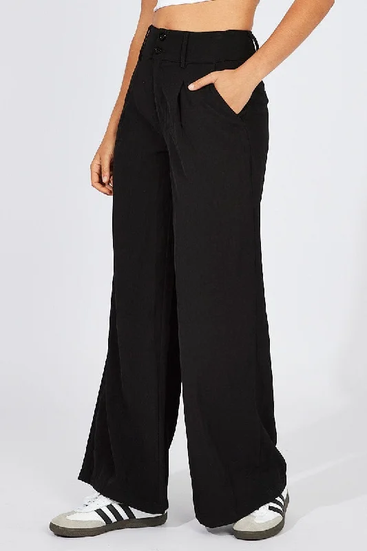 Black Wide Leg Pants High Rise