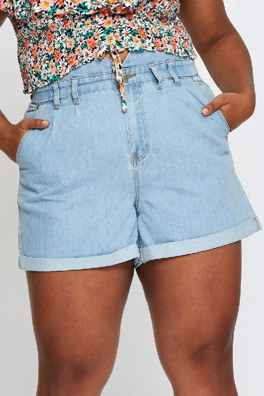 Blue Denim Shorts High Rise Relaxed