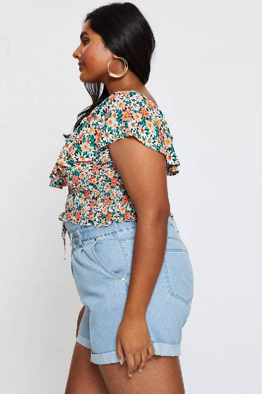 Blue Denim Shorts High Rise Relaxed