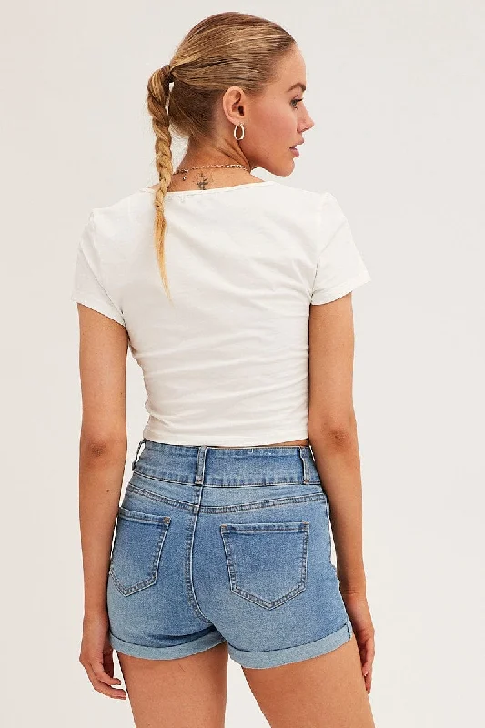 Blue Denim Shorts Skinny High Rise