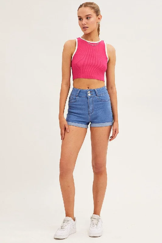 Blue Denim Shorts Skinny High Rise