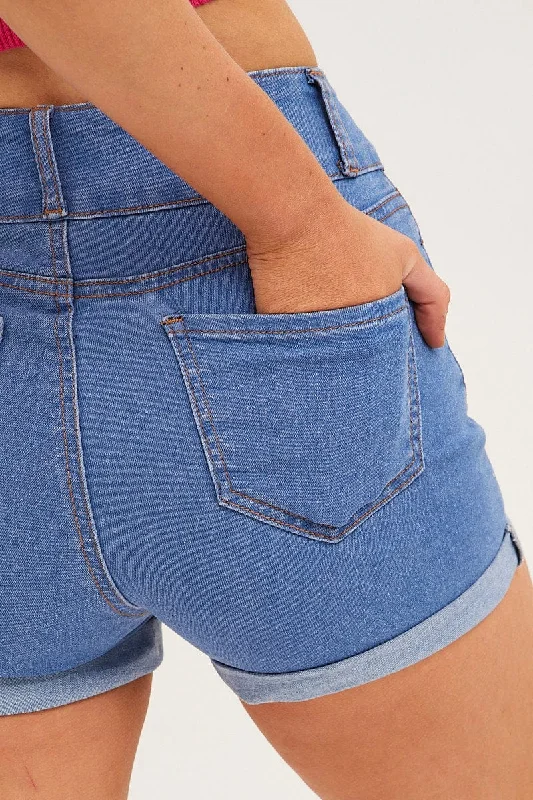 Blue Denim Shorts Skinny High Rise