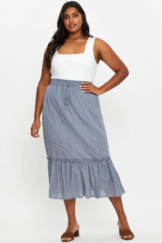 Blue Maxi Skirt Ruffle Hem