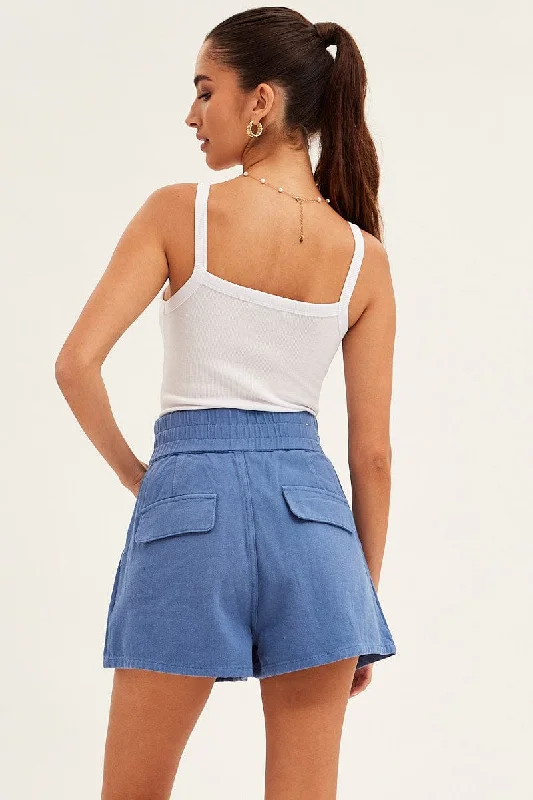 Blue Paper Bag Shorts High Waist