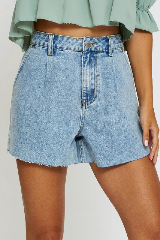 Blue Relaxed Denim Shorts High Rise