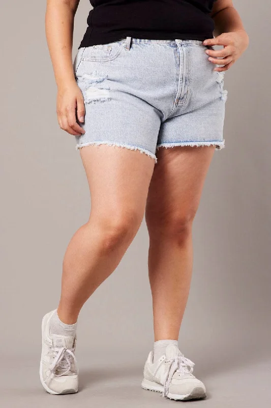 Blue Relaxed Shorts High Rise