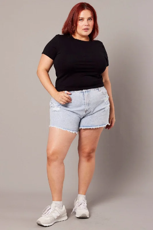 Blue Relaxed Shorts High Rise