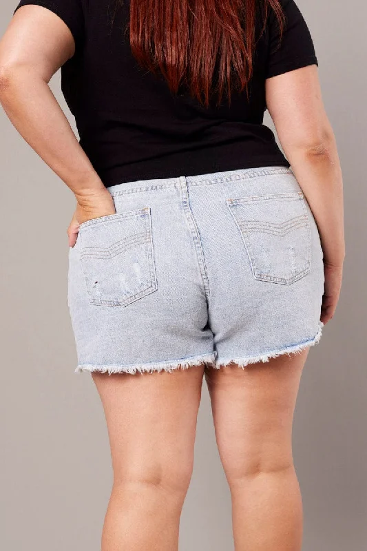 Blue Relaxed Shorts High Rise