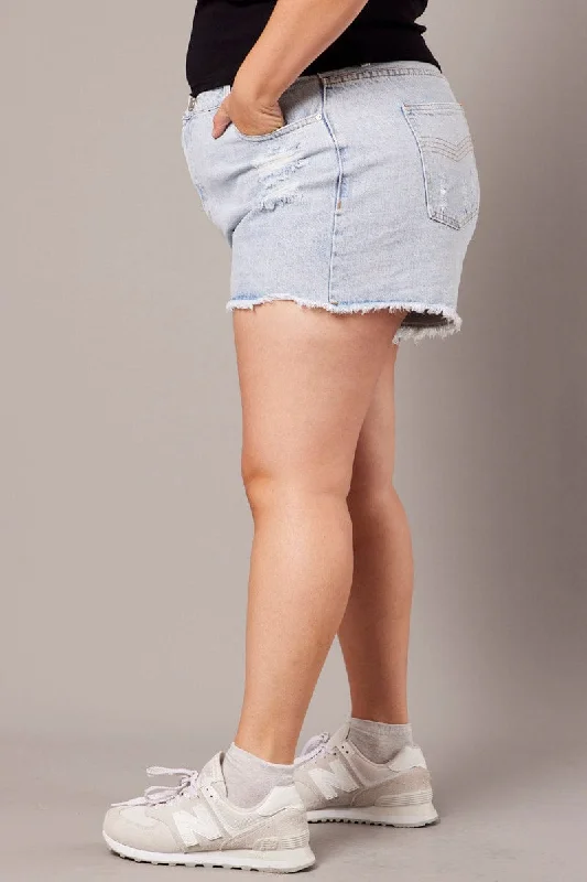 Blue Relaxed Shorts High Rise