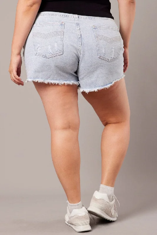 Blue Relaxed Shorts High Rise