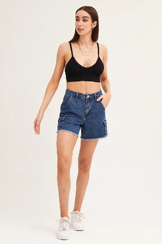 Blue Shorts Cargo High Rise