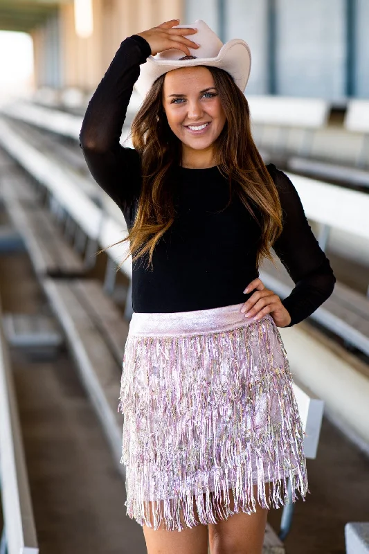 Blush and Silver Fringe Skirt