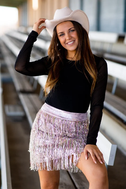 Blush and Silver Fringe Skirt