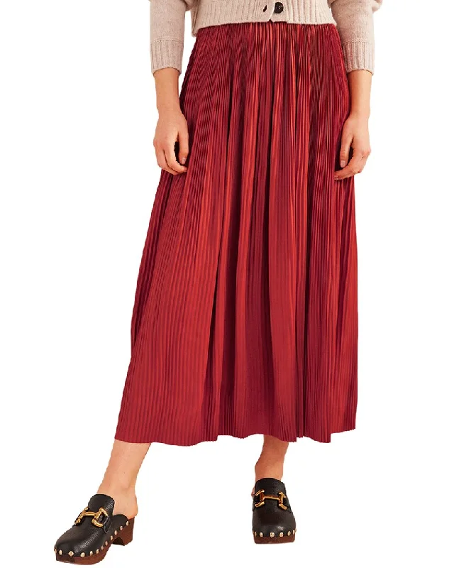 Boden Pleated Satin Midi Skirt