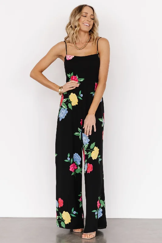 Brooklyn Wide Leg Jumpsuit | Black Floral