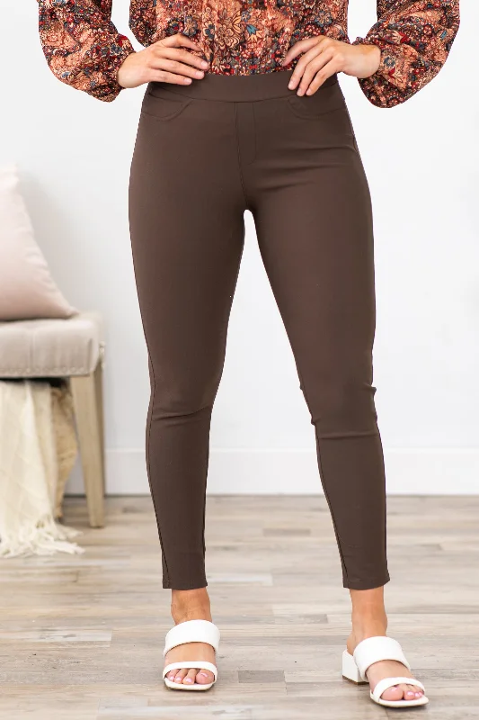 Brown Ponte Pull On Pants