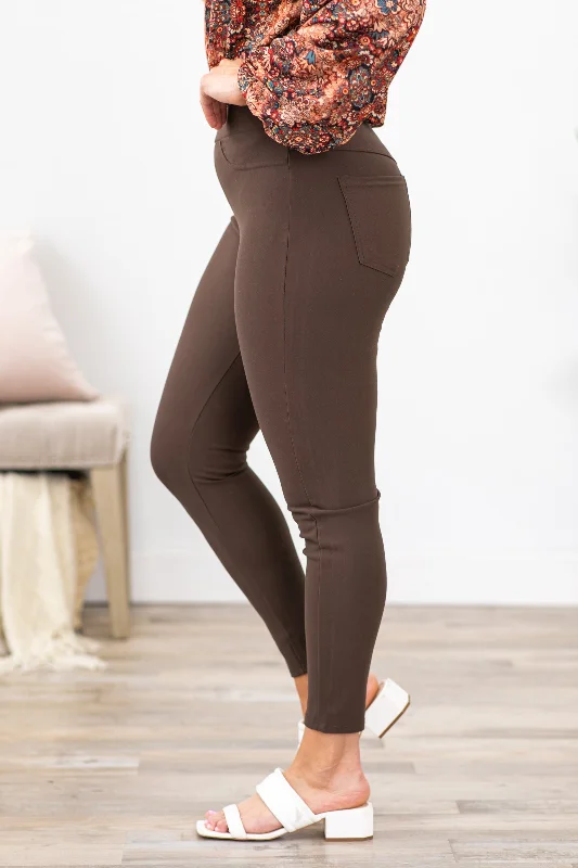 Brown Ponte Pull On Pants