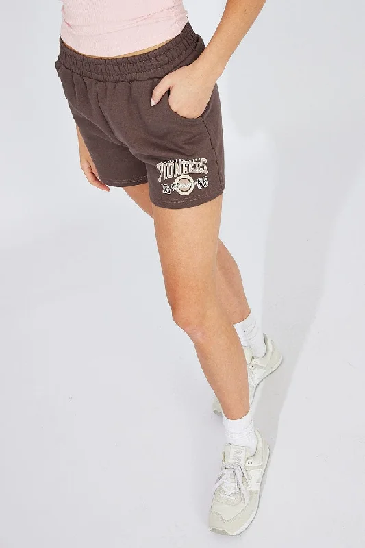 Brown Track Shorts High Rise