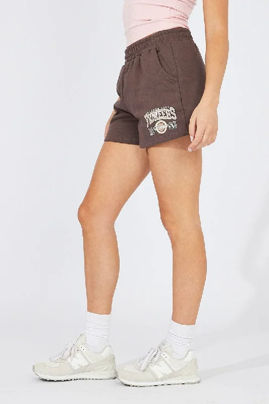 Brown Track Shorts High Rise