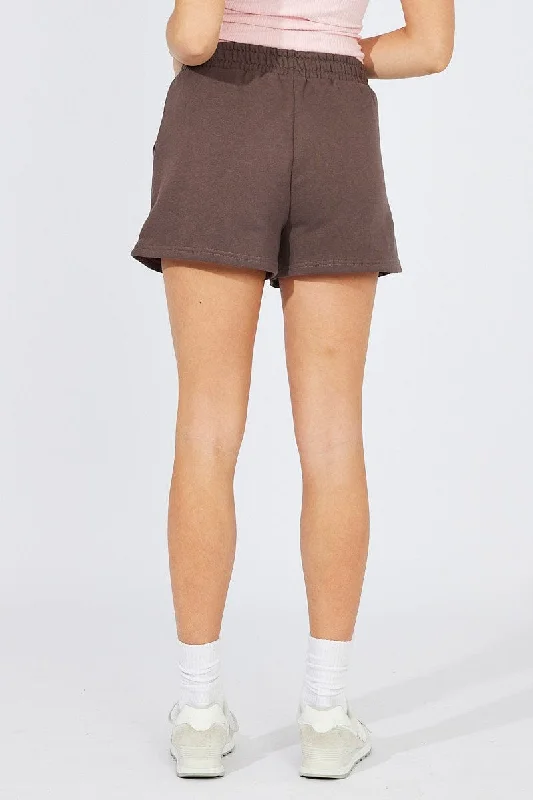 Brown Track Shorts High Rise