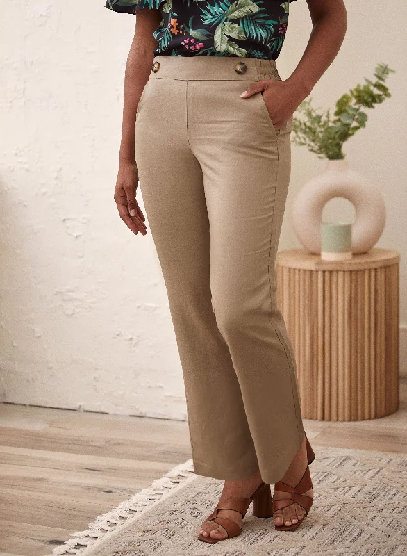 Button Detail Straight Leg Pull-On Pants