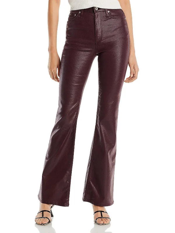 Casey Womens Flare Coated High-Waist Jeans