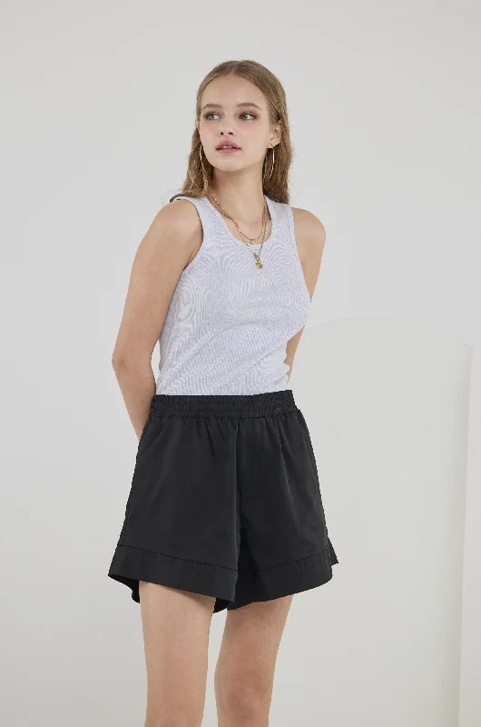 Casual Cotton Blended 4.5 inch Inseam Comfy Elastic Waist Summer Pull On Short with Pockets - Black