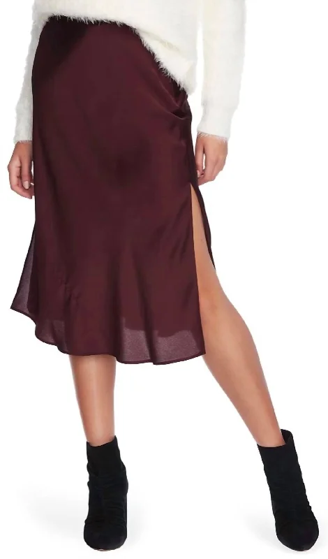 Charmeuse Midi Slip Skirt In Mahogany