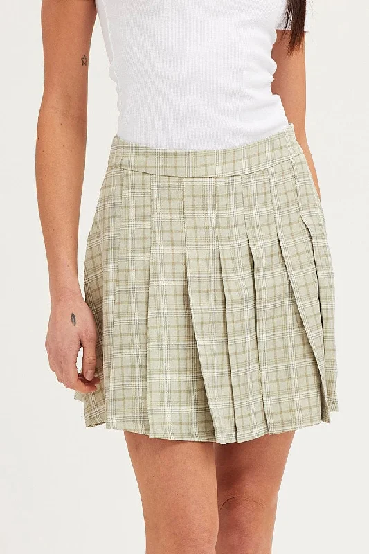 Check High Waist Pleated Tennis Skirt