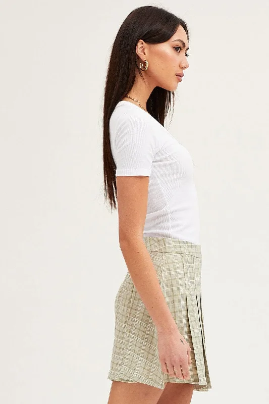 Check High Waist Pleated Tennis Skirt