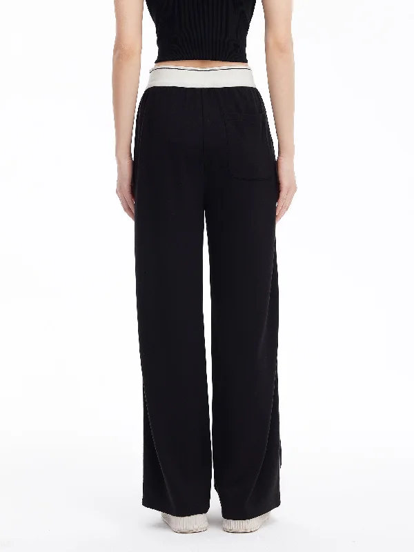 Colour Block Casual Pants-Black