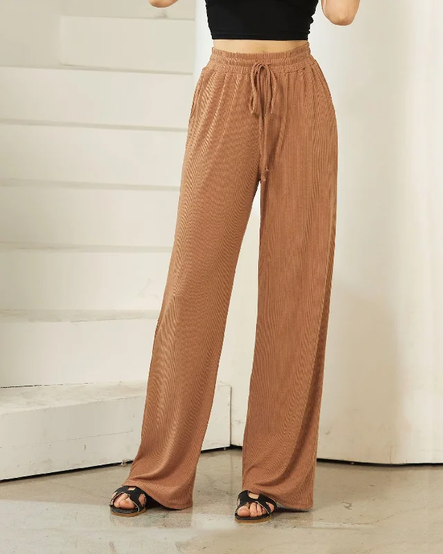 Comfy Ribbed Lounge Pants - Camel