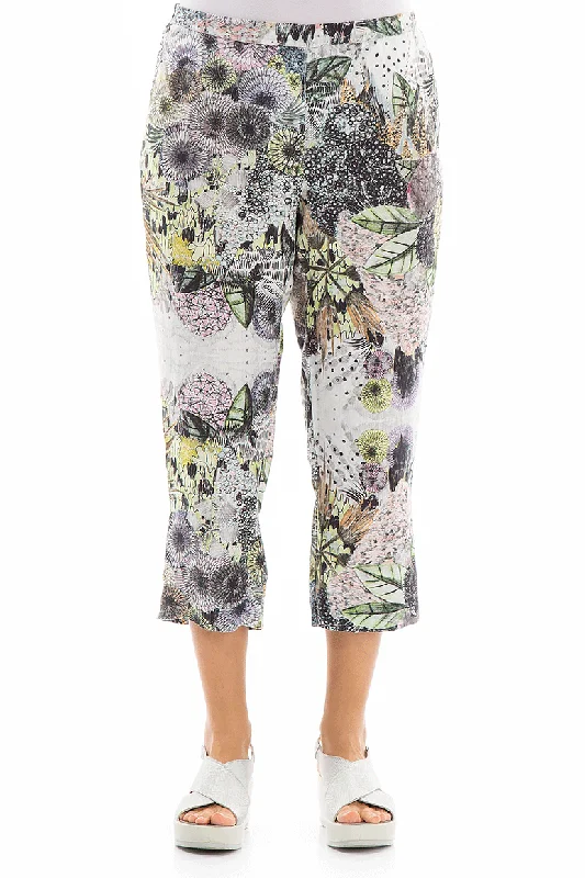 Cropped Botanical Linen Trousers