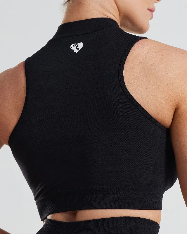 Define Seamless Half Zip Crop Tank | Black